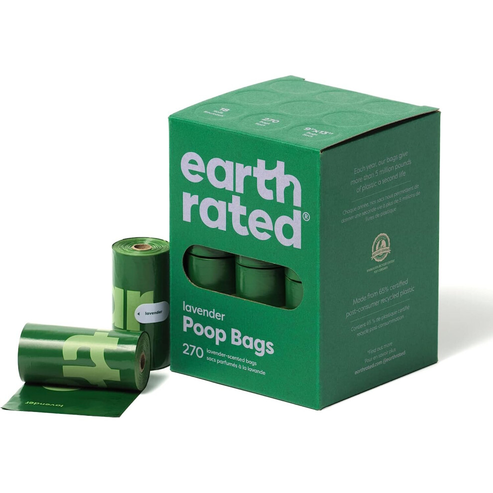 Earth Rated Dog Poo Bags, New Look, Guaranteed Leak Proof and Extra Thick Waste Bag Refill Rolls For Dogs, Lavender Scented, 270 Count