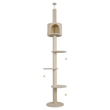 Beige Floor to Ceiling Cat Tree Kitten Activity Center Climbing Tower