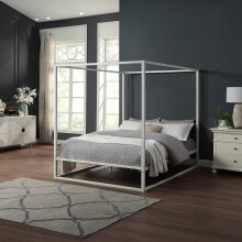 (Small Double 120 x 190cm, 20cm Deep Pocket Spring Comfort Foam Mattress) ASHWELL MODERN 4 FOUR POSTER WHITE METAL BED FRAME