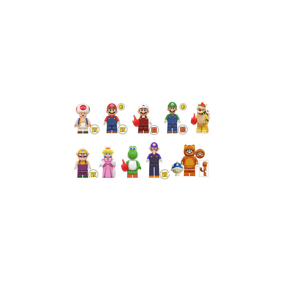 (Style D 10pcs) 14Super Mario Luigi Peach Princess Mushroom Mini Figures Building Blocks Characters Fits Lego Kids Best Gift