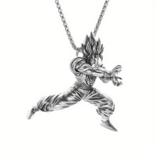 Realistic Yellow Hair Fighting Kung Fu Man Pendant Necklace For Men Kids Anime Exhibition Sons Birthday Gift