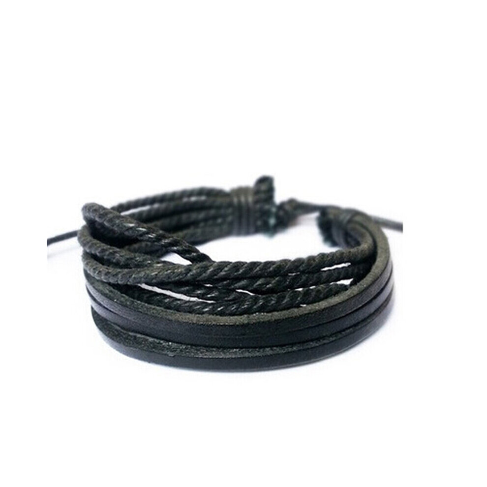 layer Hand woven Bangle Bracelet Mens Vintage Leather Wrist Band-image-OPC-PC25Q7Z-NEW