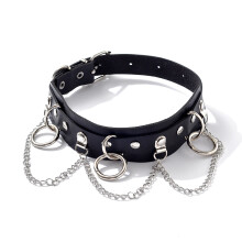 1pc Personality Exaggerated Punk Metal Chain Tassel PU Leather Collar