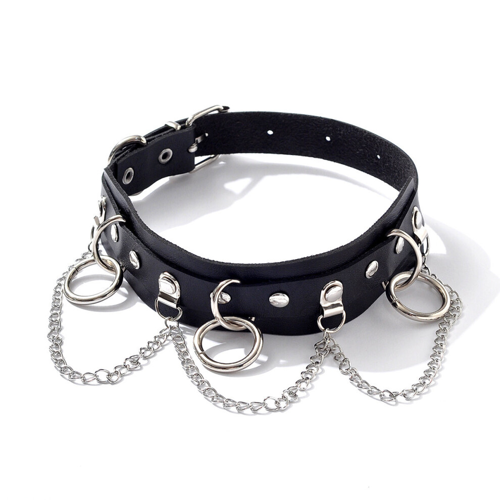 1pc Personality Exaggerated Punk Metal Chain Tassel PU Leather Collar
