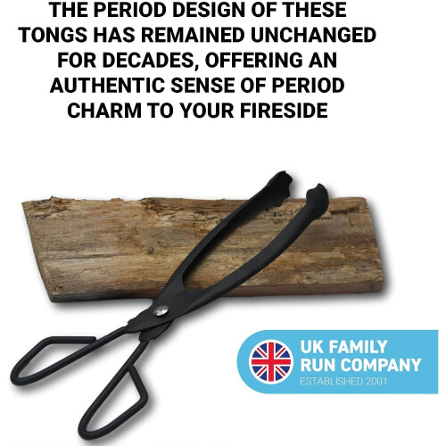 Thorness Traditional Black Metal Lightweight Fireplace Log Tong wood