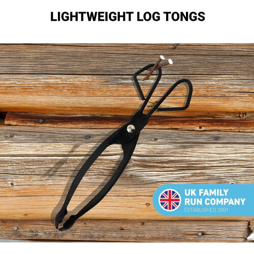 Thorness Traditional Black Metal Lightweight Fireplace Log Tong wood
