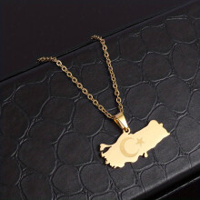 1pc Turkey Map Shaped Flag Pendant Stainless Steel Necklace For Men Gift Daily Decoration