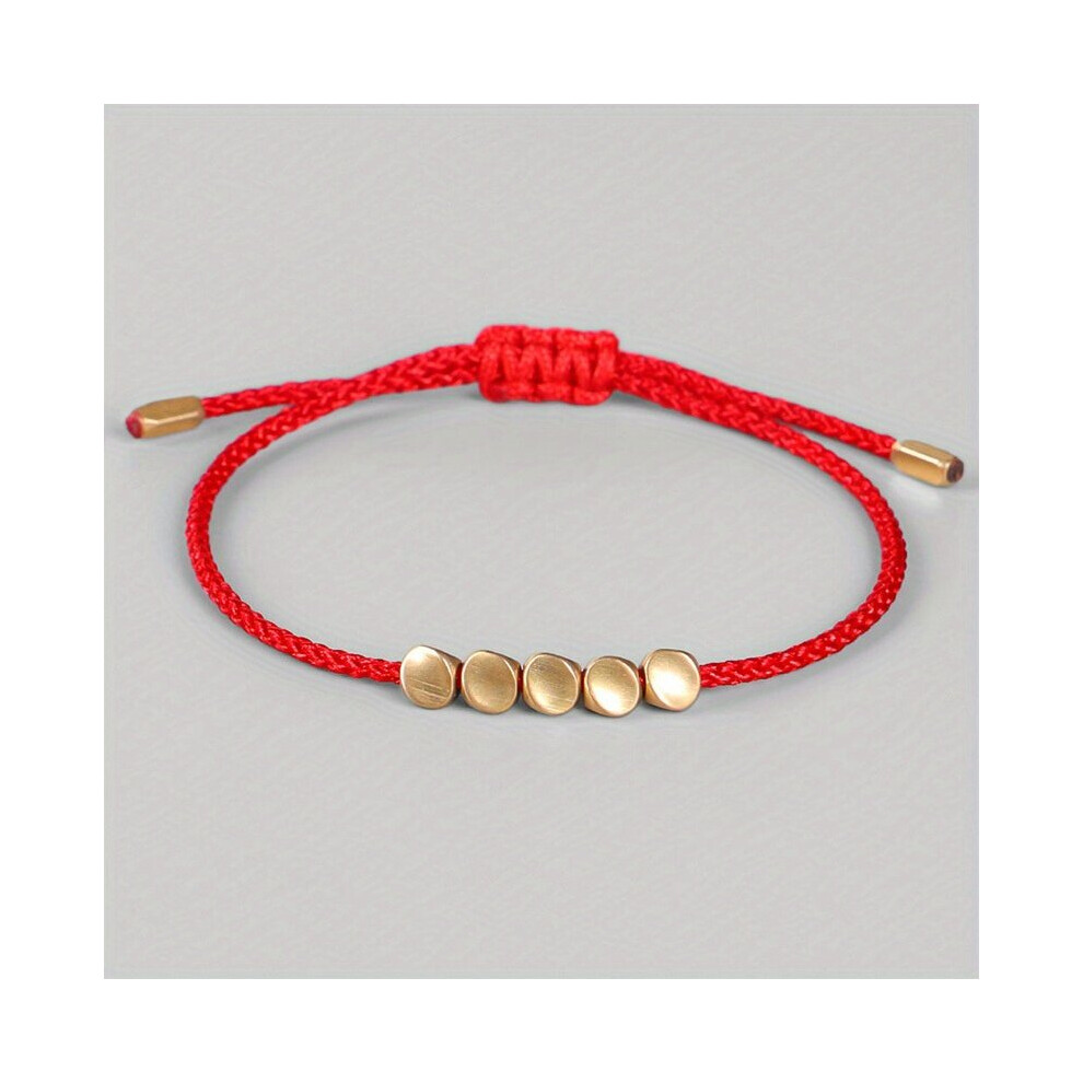 1pc Handwoven Red Rope Bracelet Creative Irregular Copper Beads Mens Bracelet-image-OPC-PC25SHK-NEW