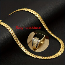 2pcs set Necklace Ring Classic Creative Jewelry Domineering Mens Ring Necklace Set 5mm Necklace & Drip Oil Zircon Ring Wedding Ring Engagement Ring N