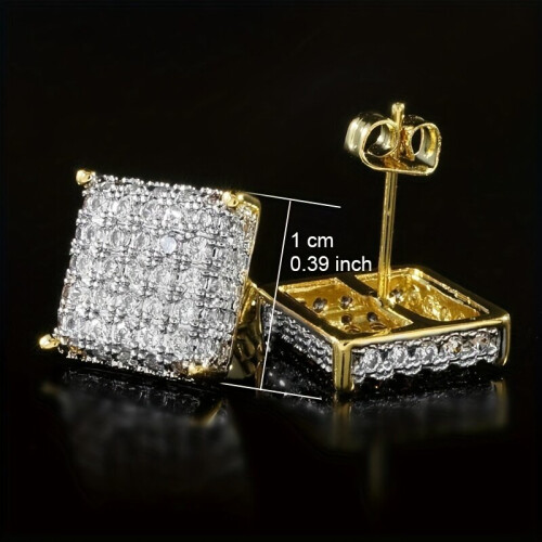 1ζευγάρι Ανδρικά Hip Hop Σκουλαρίκια Zircon Square Stud Σκουλαρίκια Κόμμα Δώρο Κοσμήματα 2
