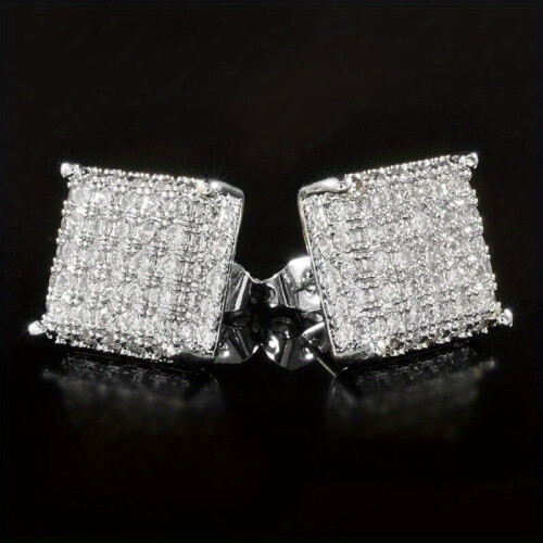 1ζευγάρι Ανδρικά Hip Hop Σκουλαρίκια Zircon Square Stud Σκουλαρίκια Κόμμα Δώρο Κοσμήματα