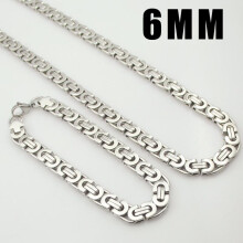 Classic Stainless Steel Men Jewelry Set Egyptian Byzantine Flat Bangle Necklace Set