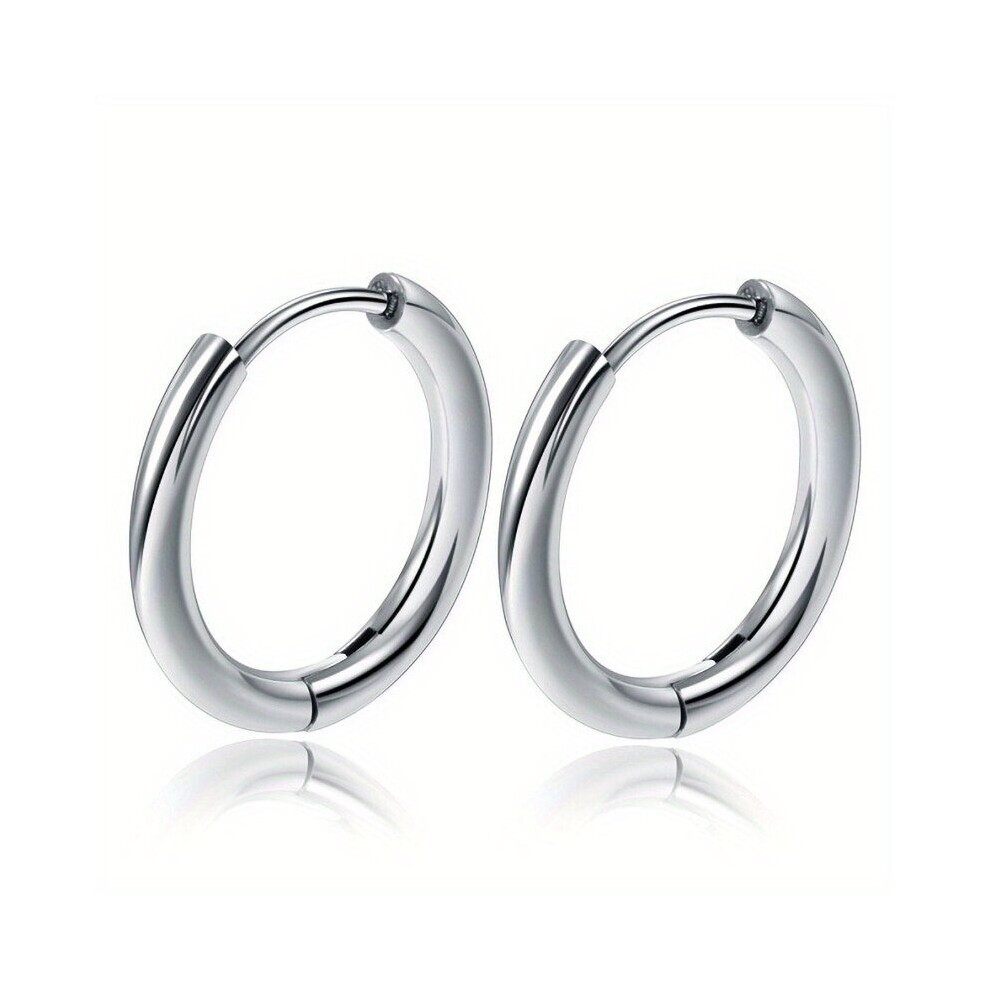 1pair Stainless Steel Circle Earrings Cartilage Piercing Classic Jewelry Accessories Gift Silvery And Optional-image-OPC-PC25SQ8-NEW