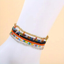 7pc 3pc 2pc Bohemian Style Colorful Elastic Bead Chain Summer Beach Jewelry Anklet Set Stackable Elastic Anklet Bracelet For Women And Girls