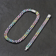 1pc Colorful Cuban Link Chain Enamel 12MM Necklace Bracelet Set Hip Hop Jewelry For Men And Women