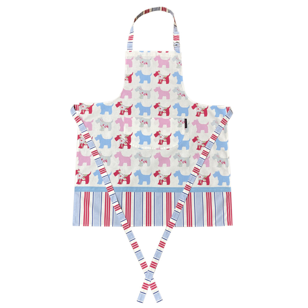 Scottie Dog & Stripes Bib Apron Cotton Baking Cooking Craft (Blue)