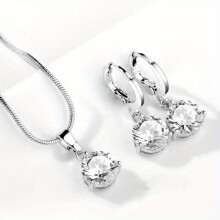 2pc 8mm Zircon Necklace 8mm Zircon Earrings Silver Zircon Two piece Set Is Suitable For Men To Make wedding anniversary