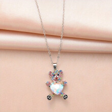 Little Bear Yellow Heart Pendant Necklace Personality Retro Versatile Boy Birthday Gift