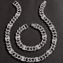 2pcs Mens 3 to 1 Oval Necklace and Bracelet