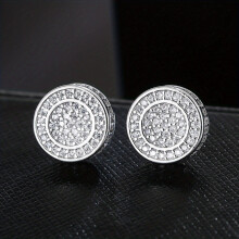 Square Full Rhinestone Stud Earrings Hip Hop Personality Niche Minimalist Style Ear Jewelry For Men