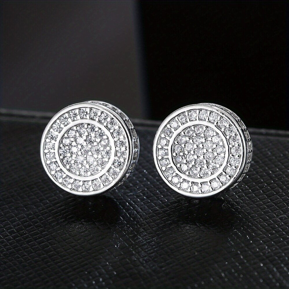 Square Full Rhinestone Stud Earrings Hip Hop Personality Niche Minimalist Style Ear Jewelry For Men