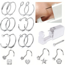 11PCS Set Self Nose Piercing Gun Disposable Safety Nose Percinging Kit With Nose Rings Stud Nose Piercings Gun Kit Tool