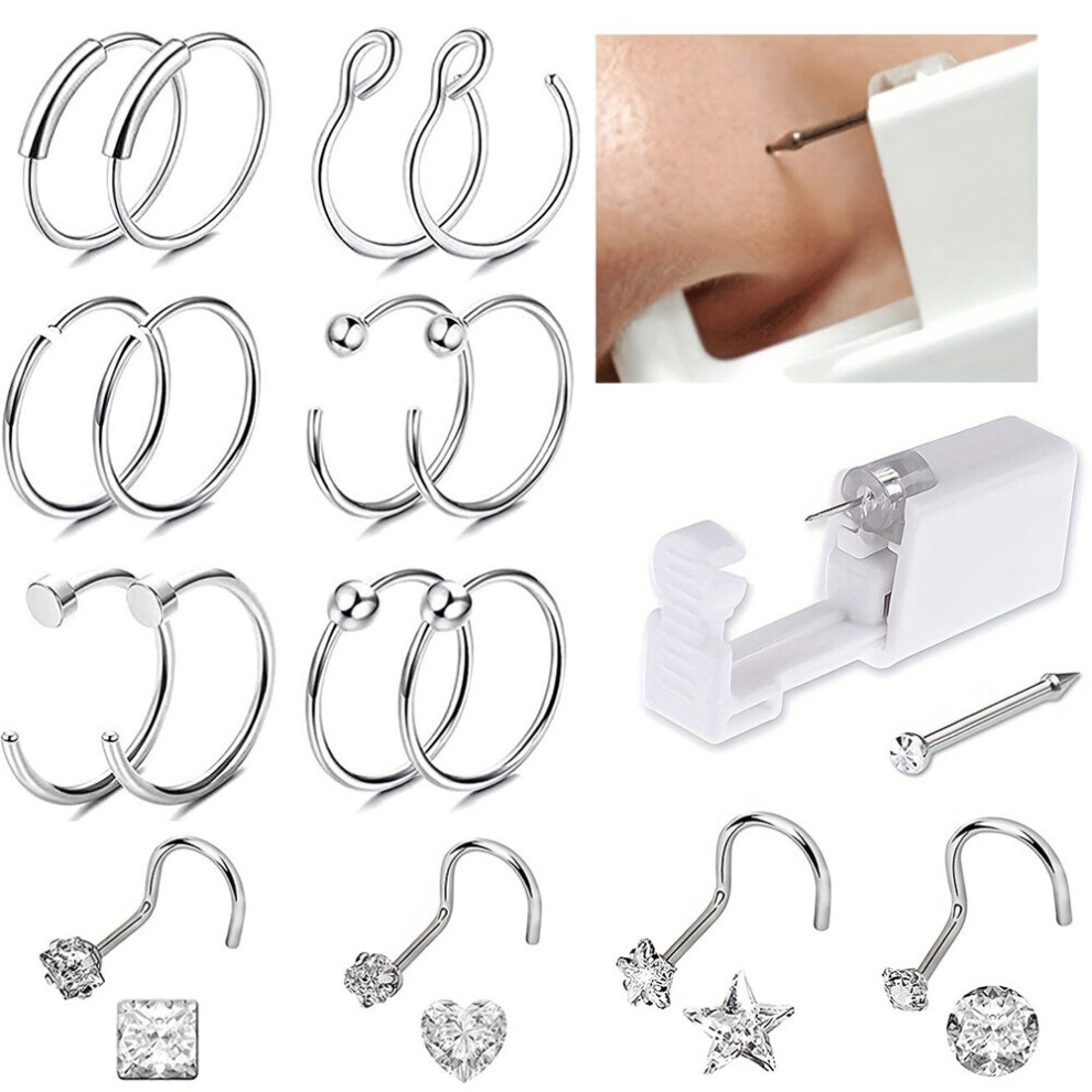 Multicoloured 11Pcs Set Self Nose Piercing Gun Disposable Safety Nose Percinging Kit With Nose Rings Stud Nose Piercings Gun Kit Tool