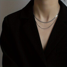 2pcs set Casual Versatile Men And Women Stainless Steel Double Stacked Chain Snake Bone Chain Personality Men And Women Engagement Wedding Flat Snake