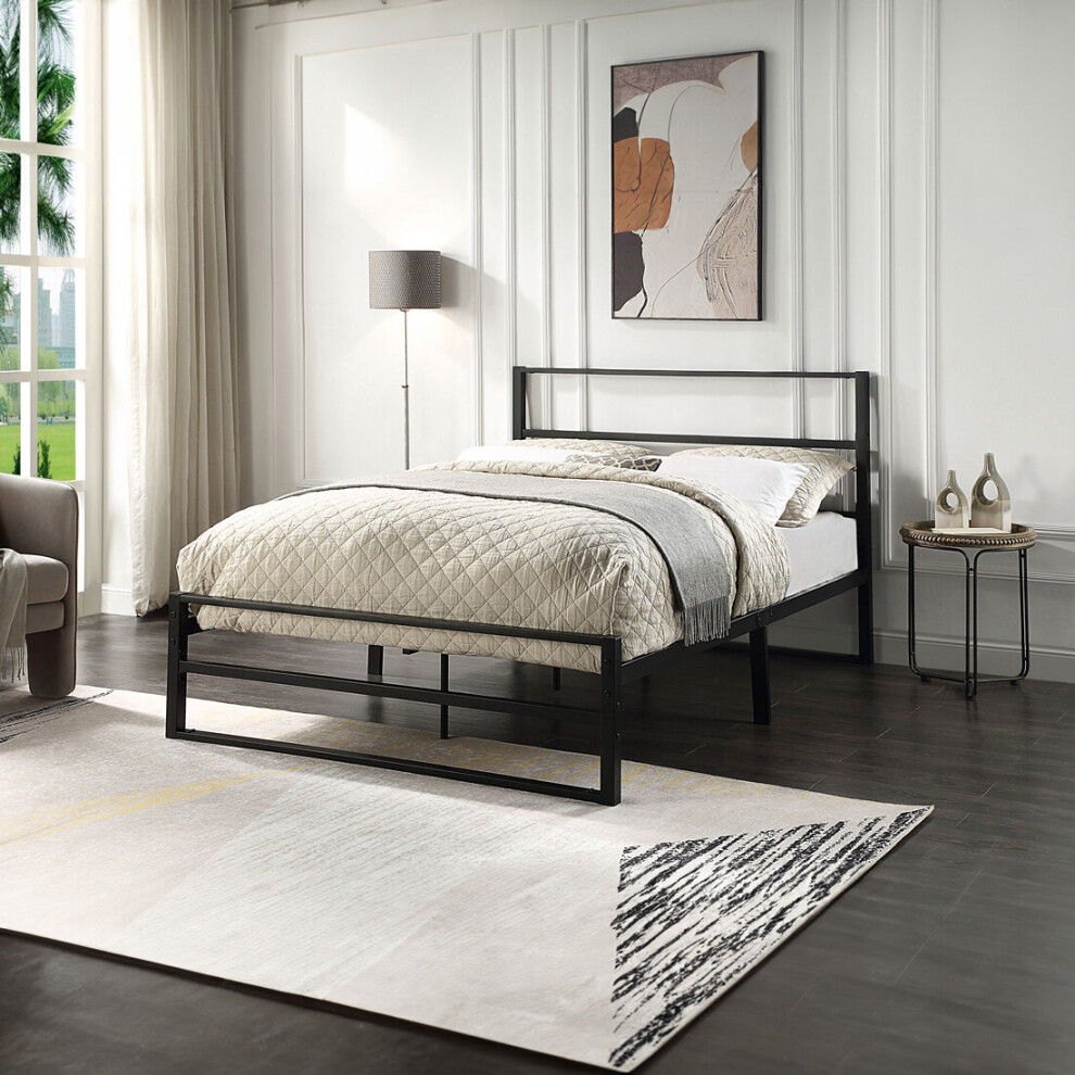 (Double 135 x 190cm, No Mattress) BALDOCK MODERN BLACK METAL BED FRAME
