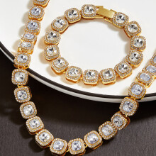 2pcs Mens Golden Necklace & Bracelet