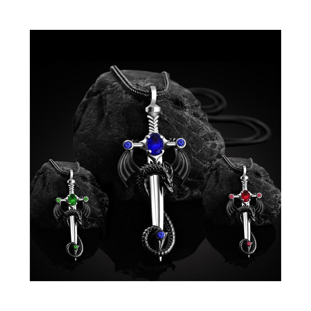 Vintage Gothic Gemstone Sword Pendant Necklace Punk Style Zinc Alloy Necklace Decorative Accessories For Holiday Party Gift Mens Accessories-image-OPC-PC25WFN-NEW