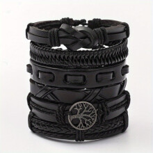 6pcs set Mens PU Leather Bracelet Jewelry Set Casual Party Jewelry Gift