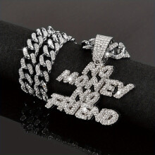 Rappers Rhinestone No Money No Letter Pendant With Ice Cold 1 1 Cuban Necklace Gift For Son