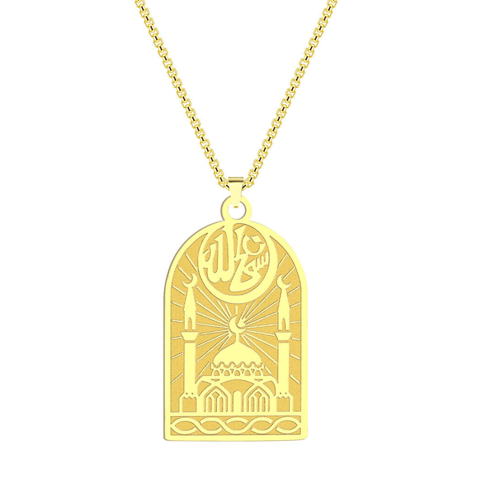 1pc Mosque Islamic Pendant Necklace Men Stainless Steel Muslim Jewelry Arabic Jewish Gift-image-OPC-PC265W2-NEW