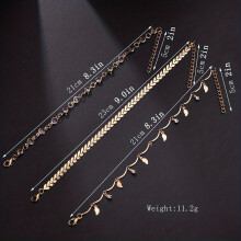 3pcs set Summer Anklet Jewelry Creative Tassel Sequin Small Leaves & Arrow Faux Diamond For Men