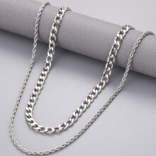2pcs Mens Stainless Steel Necklace Set