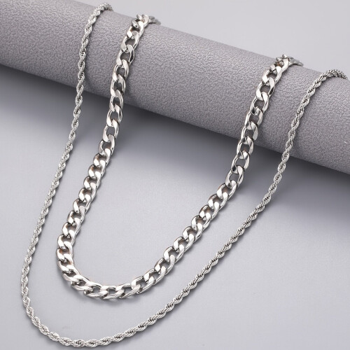 2pcs Mens Stainless Steel Necklace Set