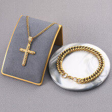 2pcs set Mens Stainless Steel Necklace Bracelet Kit