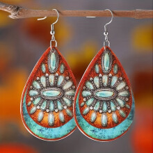 1pair Western Retro Style Leopard Print Turquoise Pattern Drop Earrings Bohemian Accessories For Men Boys