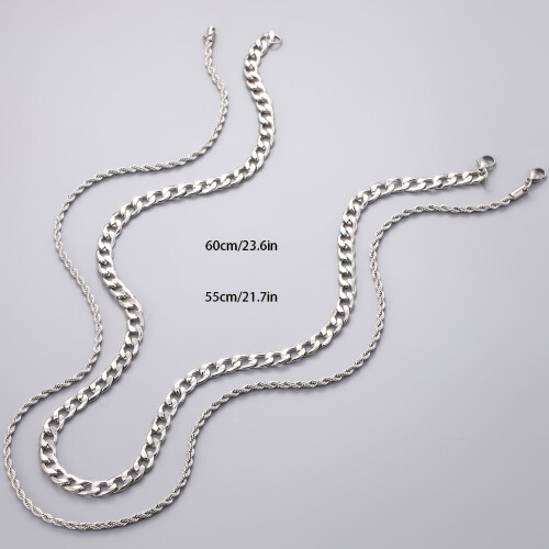 2pcs Mens Stainless Steel Necklace Set 2