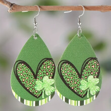 St Patricks Green Heart Print Drop Earrings For Men Boys Party Ornament
