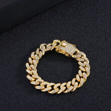 2pcs Artificial Diamond encrusted Dragon Shag Buckle Hip hop Cuban Necklace Bracelet European And American Street Culture Big Golden Chain Two piece S