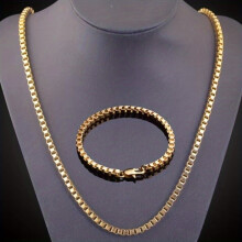 2pcs necklace Bracelet 4mm Chain Width Golden Hain Mens And Womens Necklace Bracelets