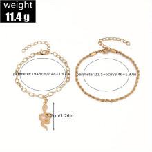 2pcs set Fashionable Golden Twist Chain Snake Cross Pendant Anklet For Men