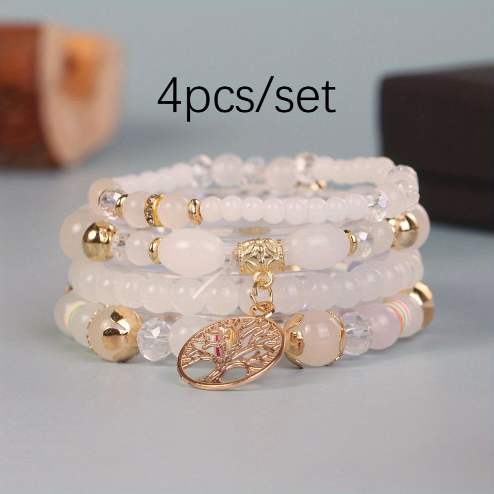 4pcs set Bohemian Style Life Tree Pendant Glass Bead Bracelet For Men And Women Holiday Seaside-image-OPC-PC267S8-NEW