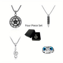 4pcs Mens Necklace Pendant And Ring Creative Stainless Steel Jewelry Each With Individual Packaging Box