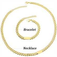 2pc Mens Custom Necklace Hip Hop Retro Stainless Steel Cuban Chain Stitching Bridge Necklace Bracelet Men Jewelry Set