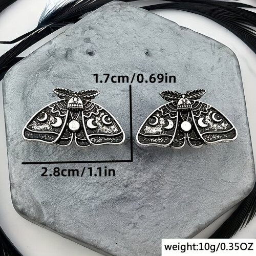 1pair Retro Gothic Moth Pattern Earrings For Men Ear Jewelry 2