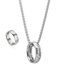 2pcs Jewelry Ring Pendant Mens Titanium Steel Necklace Ring Set