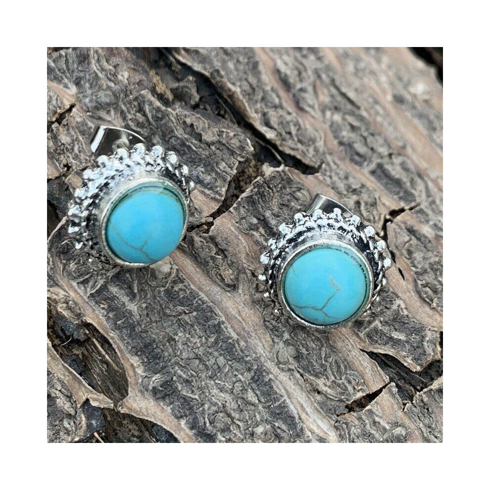 1Pair Vintage Round Stone Earrings Couple Stud Earrings Ear Jewelry-image-OPC-PC2685R-NEW